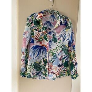 Soft Surroundings colorful floral abstract tunic cotton button down size M